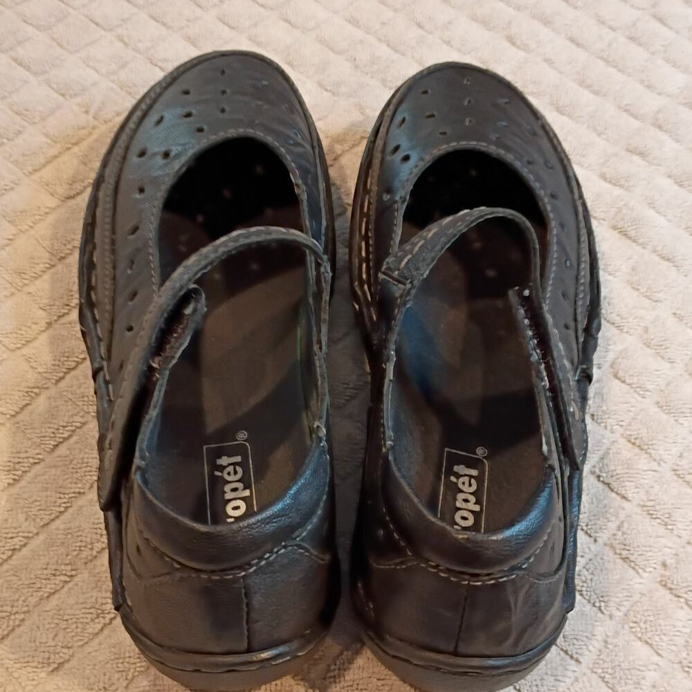 Propét Women’s Black Leather Mary Jane Hook & Loop Flats Round Toe US 7.5 X